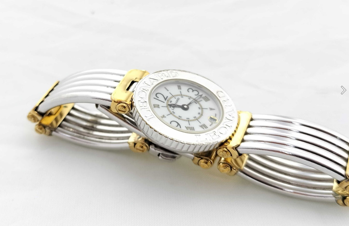 LEONARD 7424 Women's Quartz Watch Date Bangle Bracelet Swiss Made Working