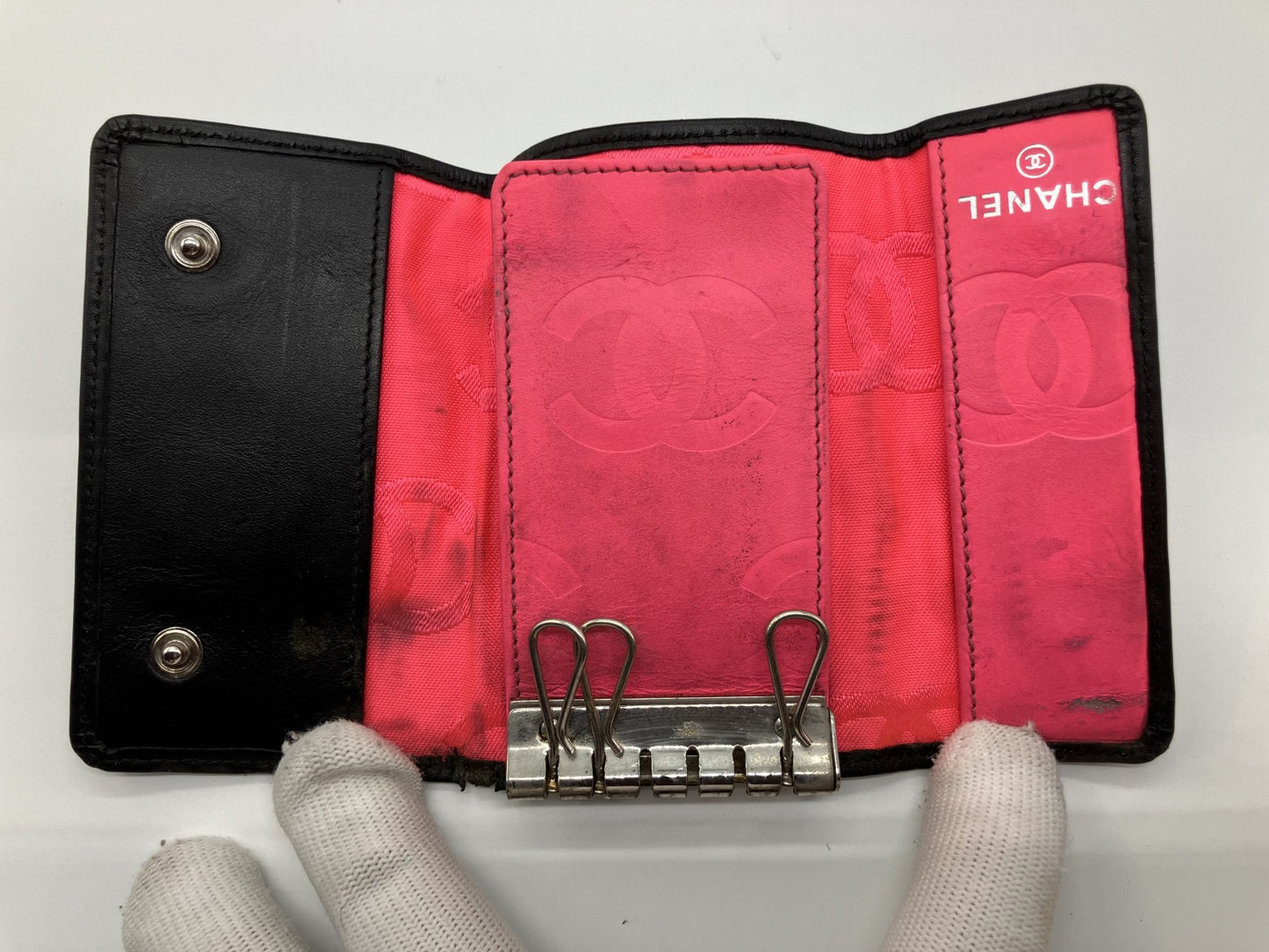 CHANEL Cambon 6-Ring Key Case Black & Pink