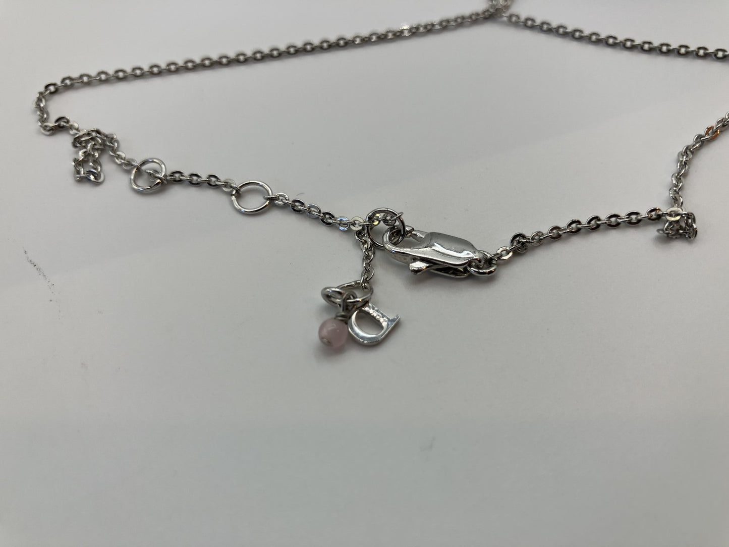 Christian Dior Heart Necklace synthetic Pearl Silver & Pink Chain 43cm Top Width 1.4cm