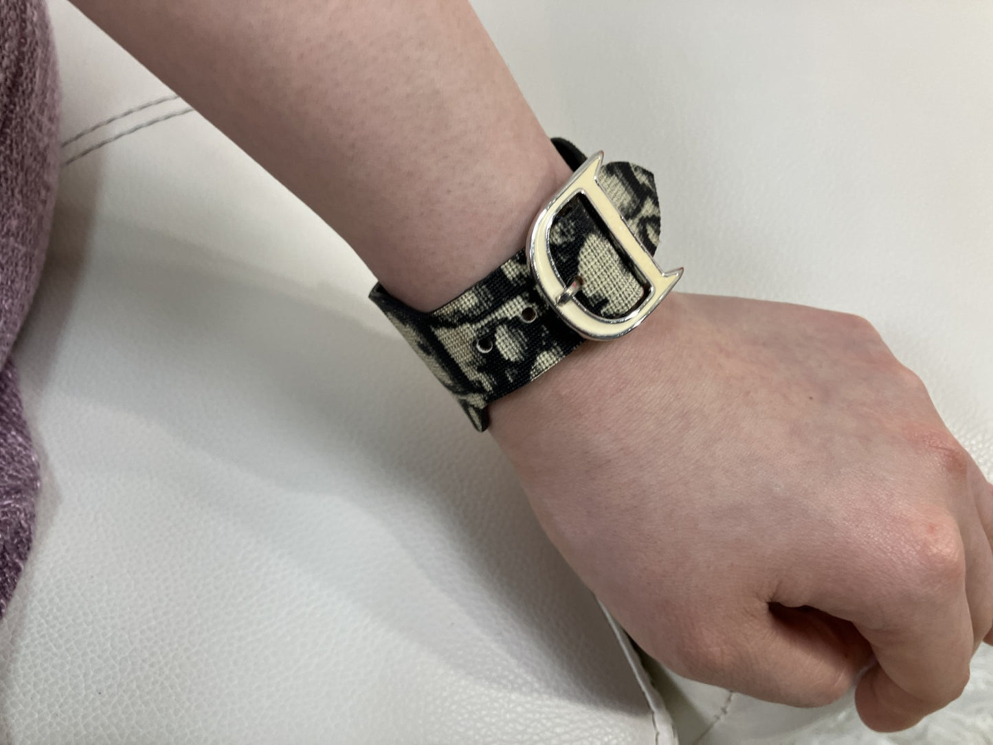 Christian Dior Oblique Trotter Canvas Bracelet D Buckle Wristband w/ Dust Bag