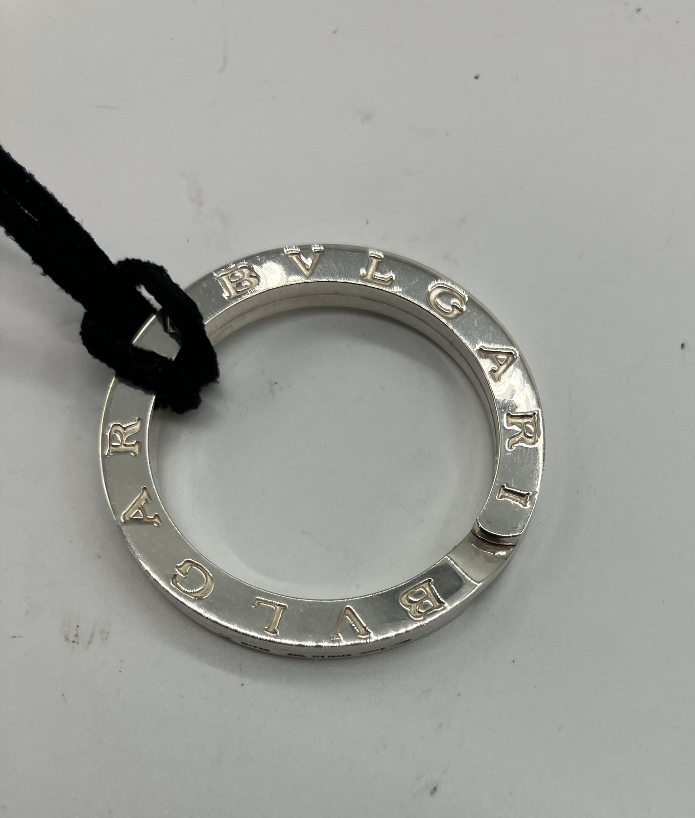 BVLGARI BVLGARI Logo Ring Pendant Sterling Silver 925 Cord Necklace 33mm Box
