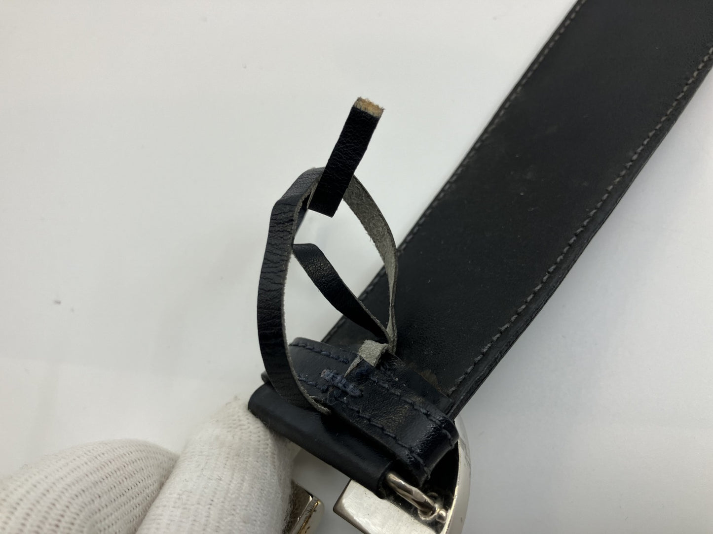 Gucci Leather Belt Old Gucci Length 88 cm(34.65 inch) Width 3.5 cm(1.38 inch)Black & Silver