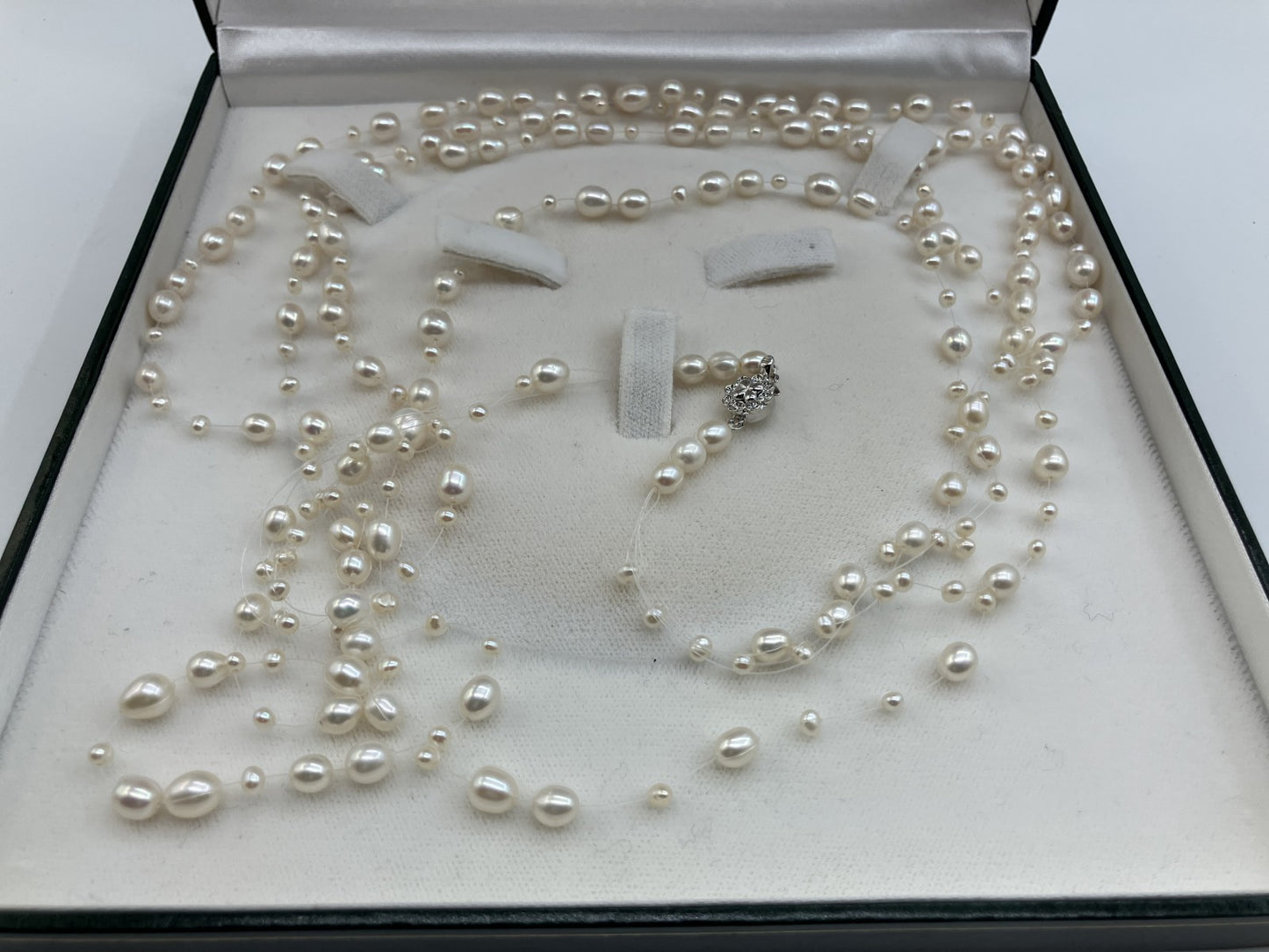 Freshwater Pearl Multi Strand Necklace 49cm 3.2-6.0mm Cluster Pearl Silver Clasp Box