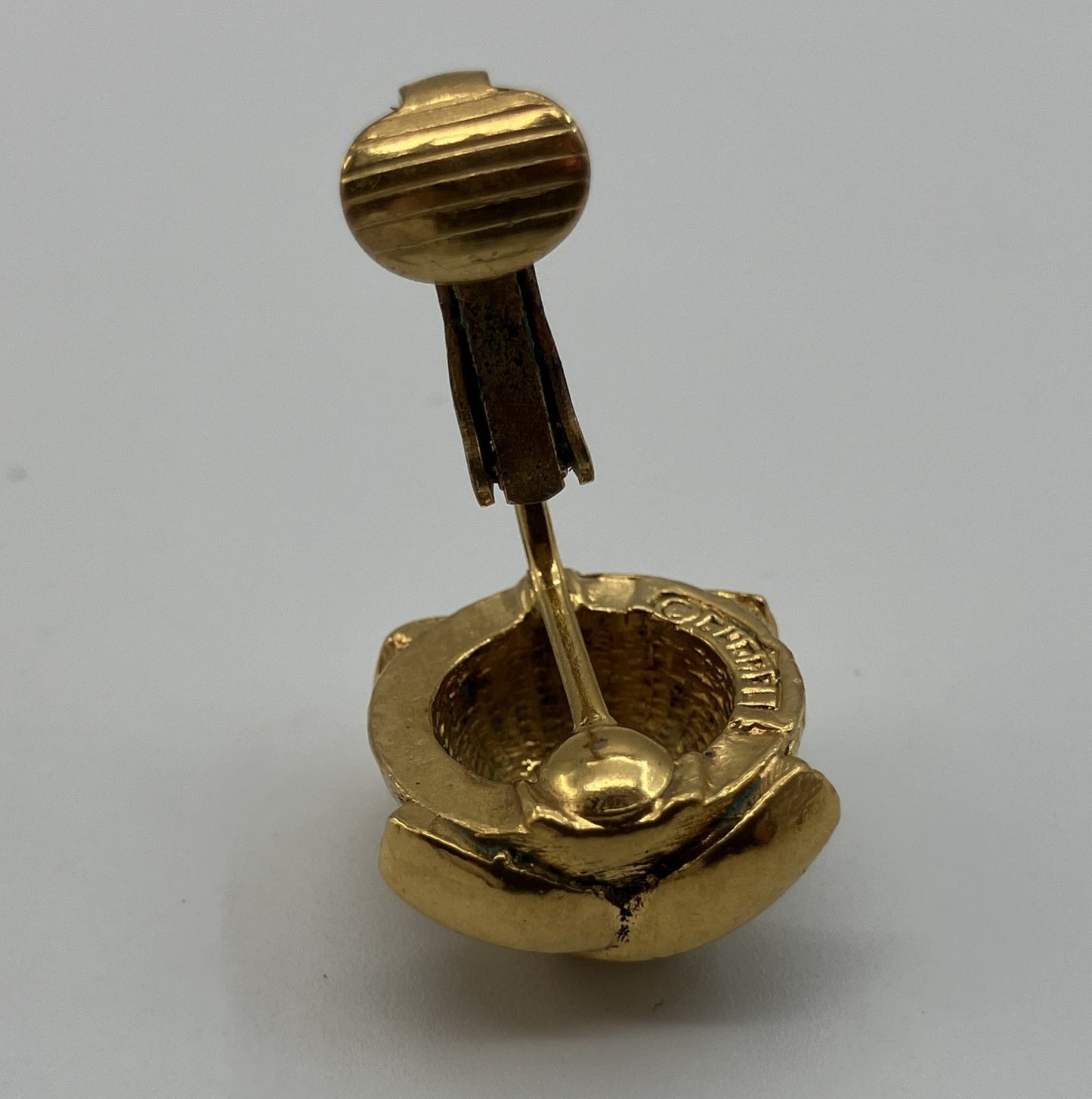 CHANEL CC Logo Gold-Tone Clip-On Earring Single Vintage GP ~1.7cm