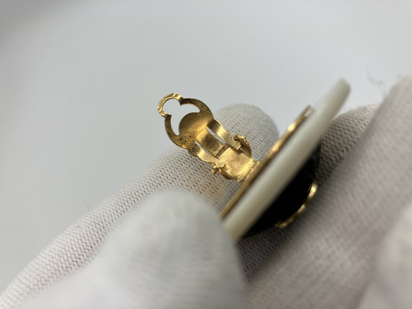 CHANEL Coco Mark Clip Earrings Large 40mm Gold Black Vintage Parts