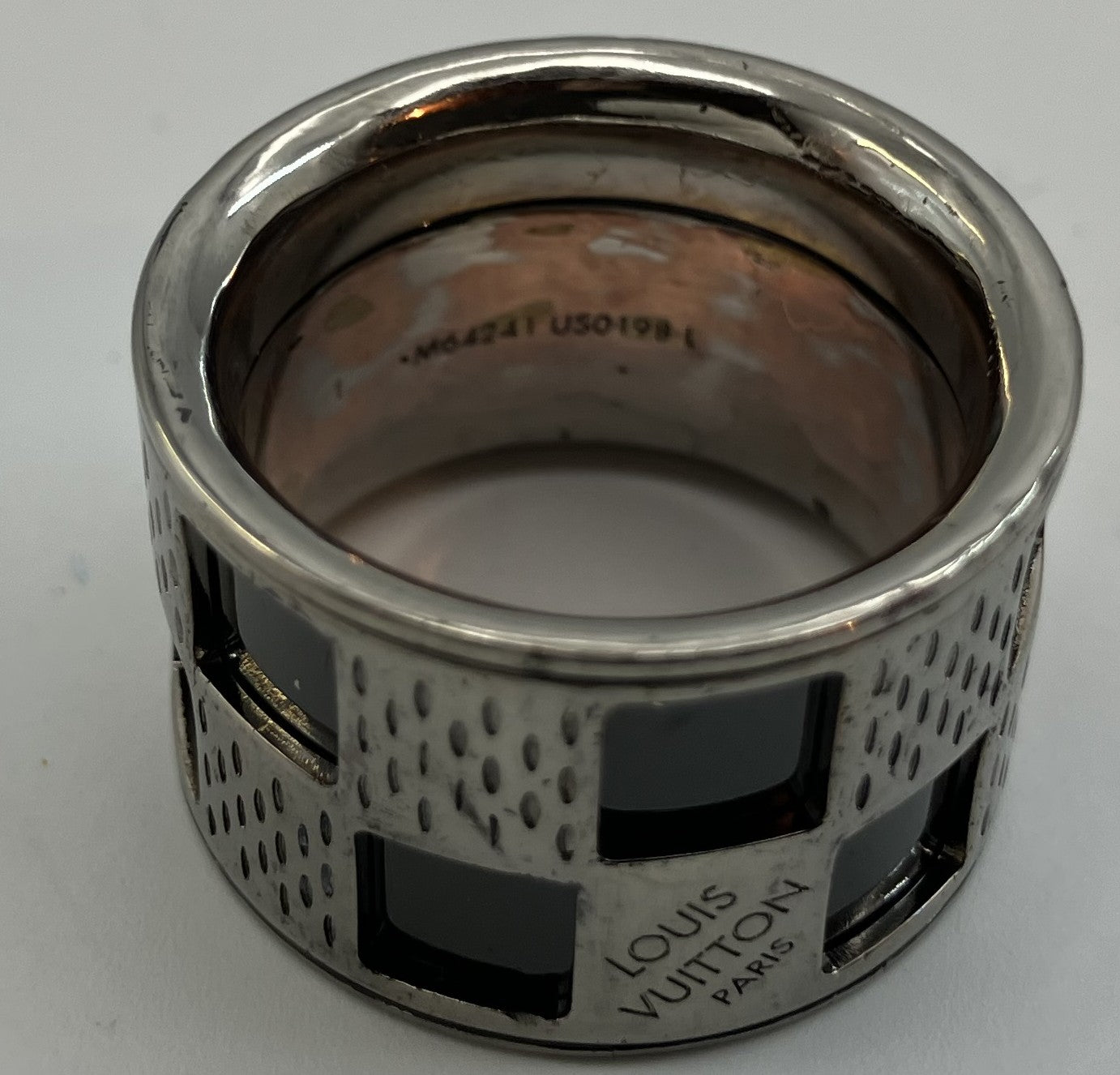 Louis Vuitton M64241 Bague Damier Perforテゥ Ring Size L (JP 21) (EU 61) (US 10) - Silver & Black -