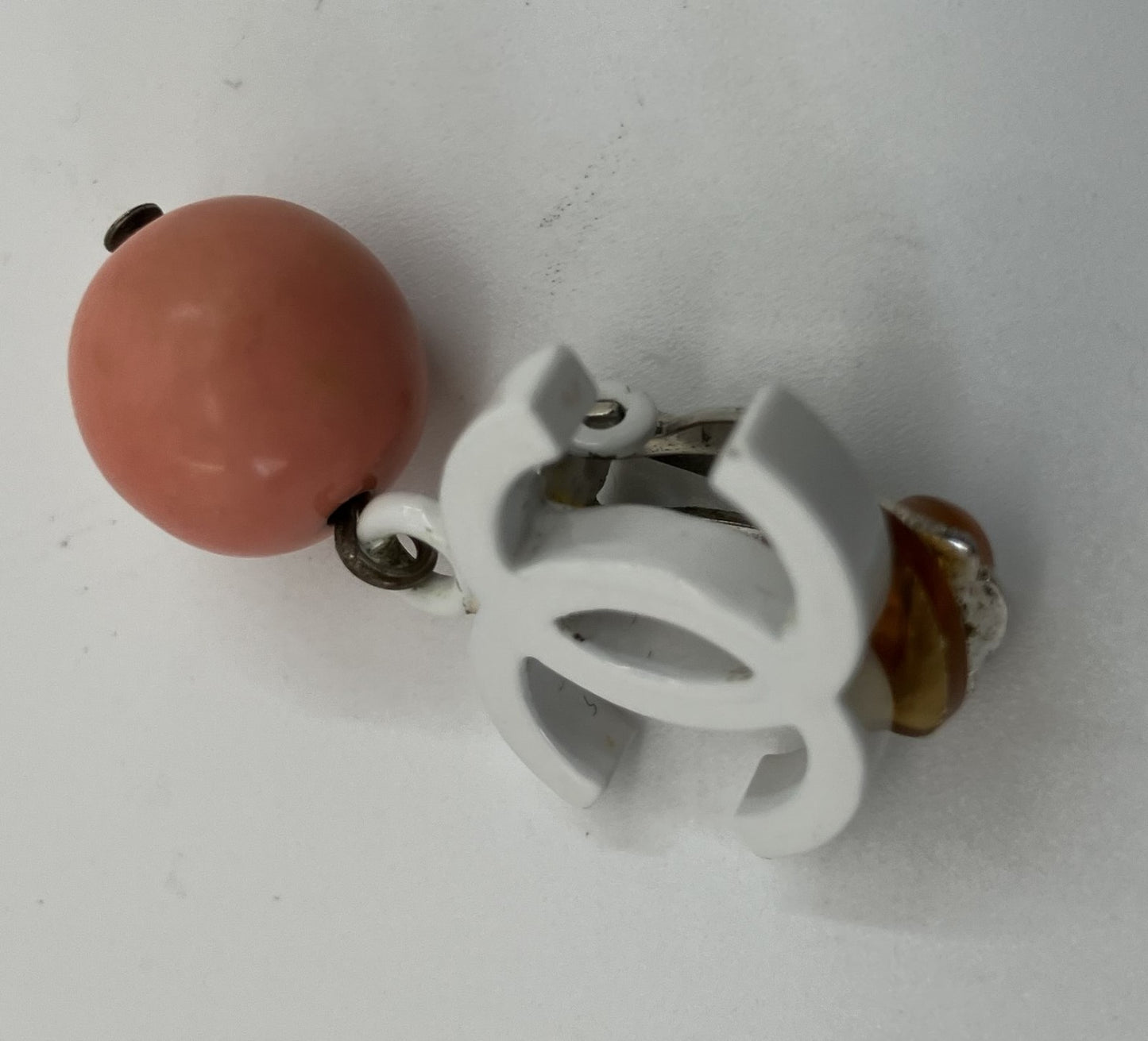 CHANEL 04 C Earrings White & Pink Coco One Side Only