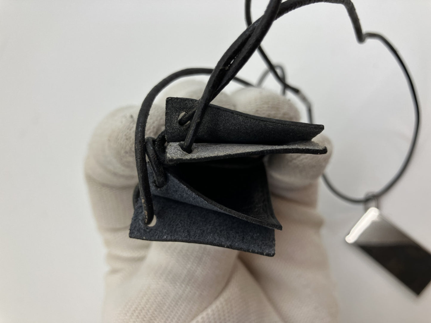 HERMES Symbol Pair Necklace 2000 Silver-Tone Metal Top 4×2cm Black Leather Cord with Box