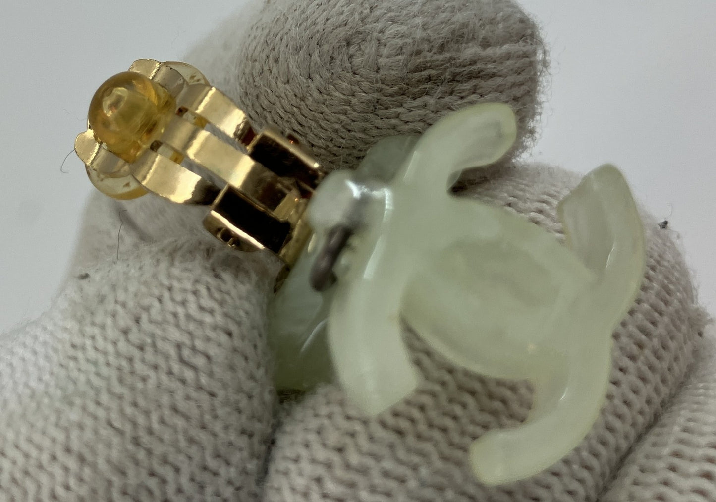 CHANEL Camellia Coco Mark Clip-On Earring Single 02P Mint Green Gold Tone