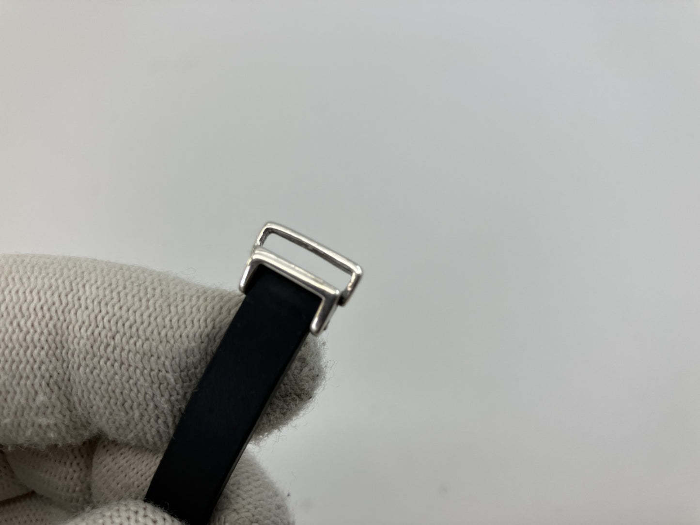 Gucci Silver Bracelet SV925 Black Rubber Band 17cm Unisex Authentic 925 Sterling Vintage Jewelry