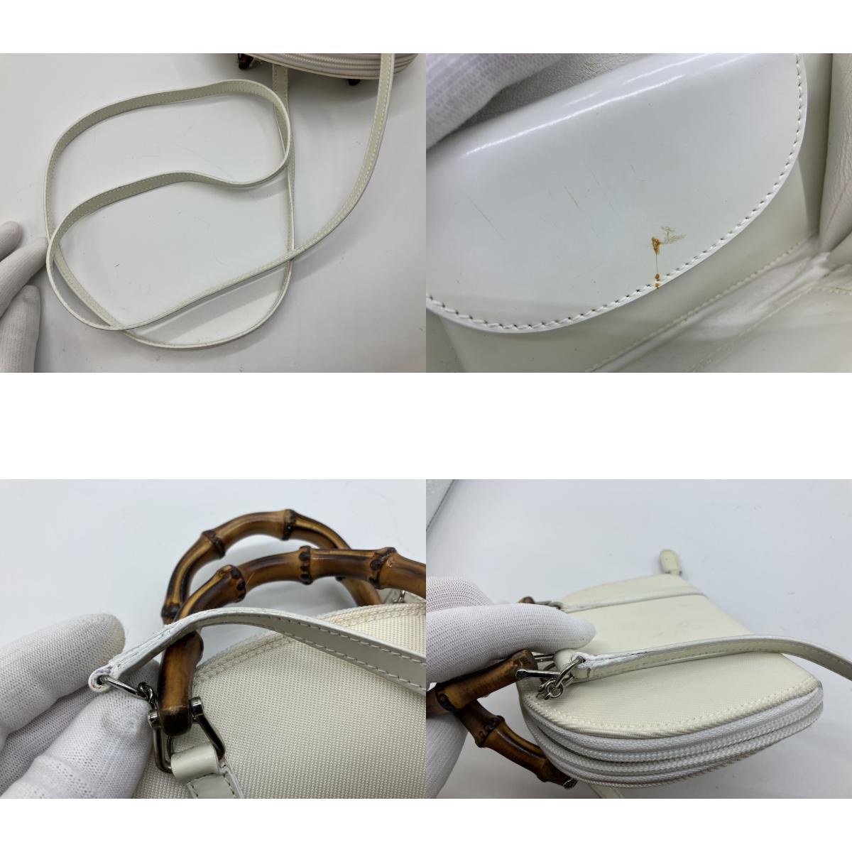 Gucci Bamboo Mini Shoulder Bag Ivory Canvas Leather 2Way Italy Vintage