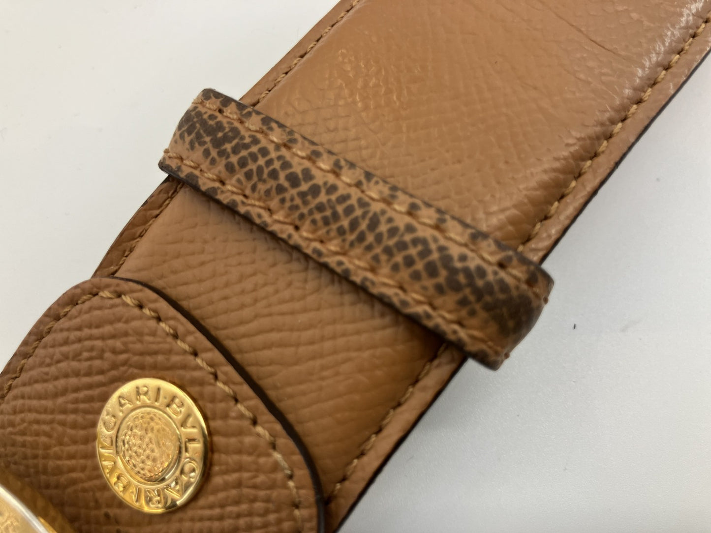 BVLGARI Belt Circle Length 95cm(37.40 inch) Width 4cm(1.57 inch) Brown & Gold