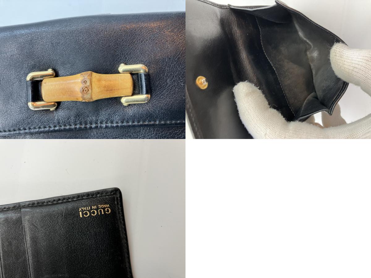 Gucci Bamboo Leather Bifold Wallet Black w/Box