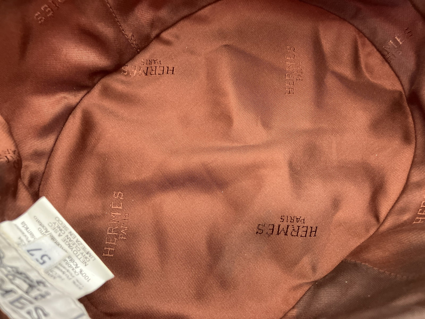 HERMES Bucket Hat Size 57 Orange Brown Made in France Polyester Polyamide