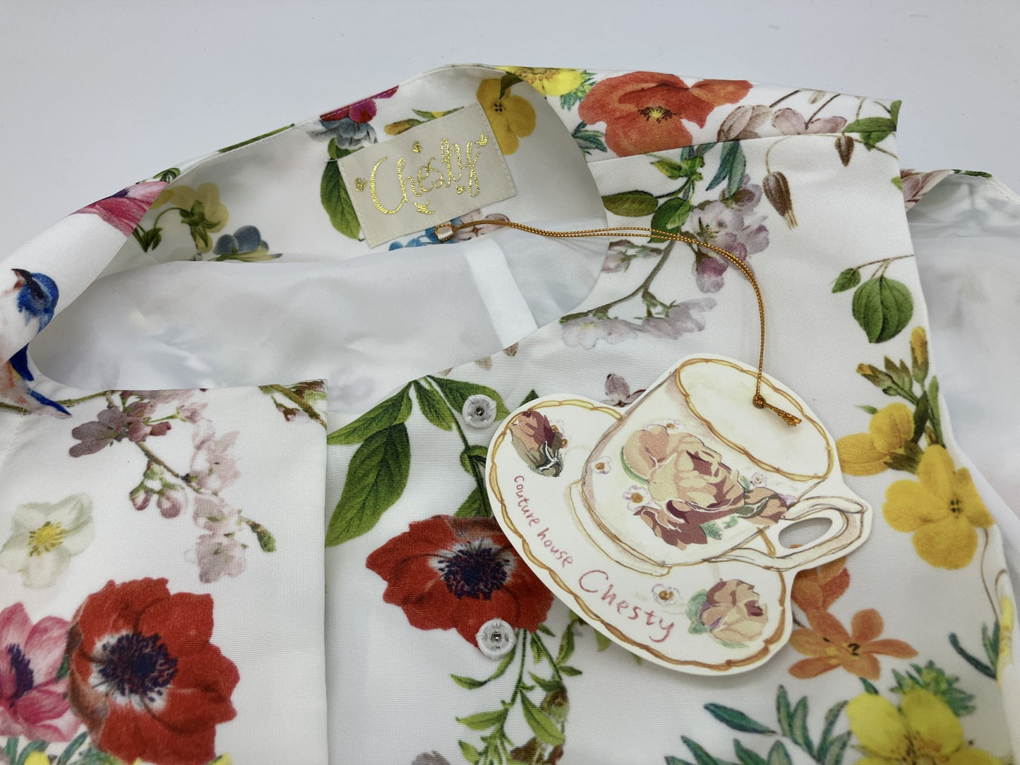 Chesty Floral Dress Set Size 1 White Bird Print & Navy Long Dress Japan