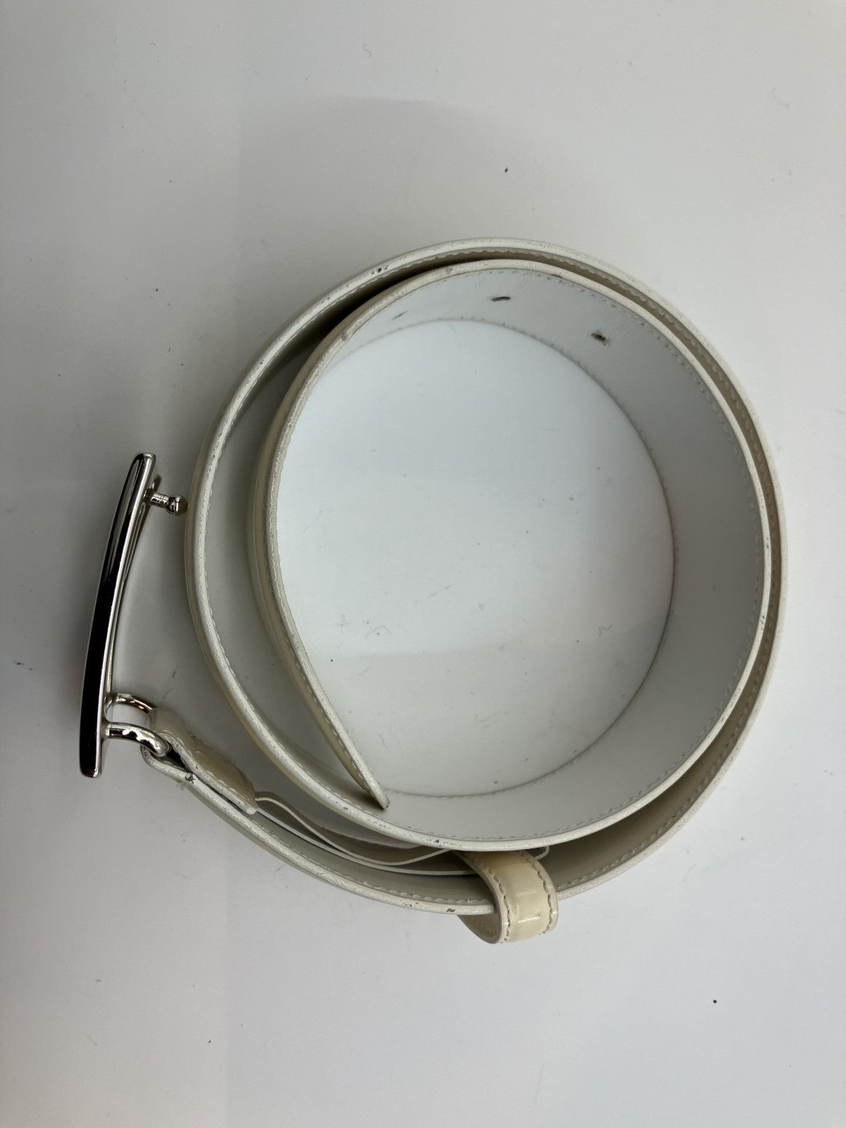 GUCCI Gロゴバックル 037 1046 1107 ベルト 全長87cm 幅4cm アイボリー&シルバー 送料無料