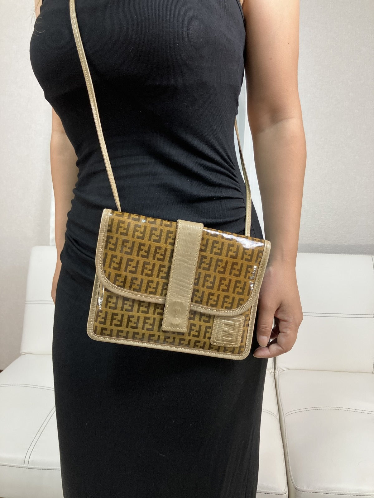 FENDI Zucca FF Monogram PVC Leather Crossbody Shoulder Bag Brown Italy FENDI Zucca FF Monogram PVC Leather Crossbody Shoulder Bag Brown Italy