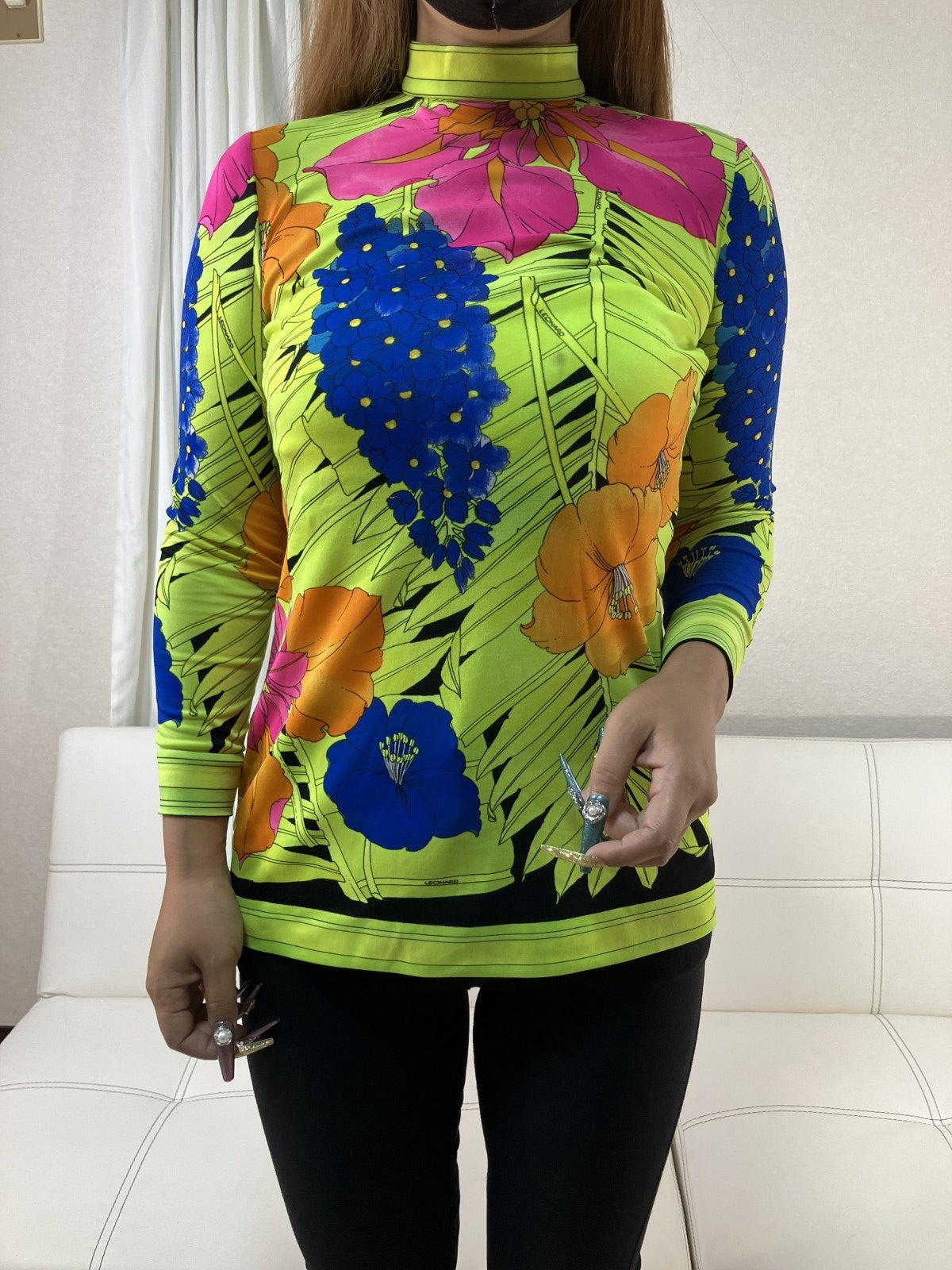 LEONARD Paris Floral Print Stretch High Neck Long Sleeve Top Polyamide LEONARD Paris Floral Print Stretch High Neck Long Sleeve Top Polyamide