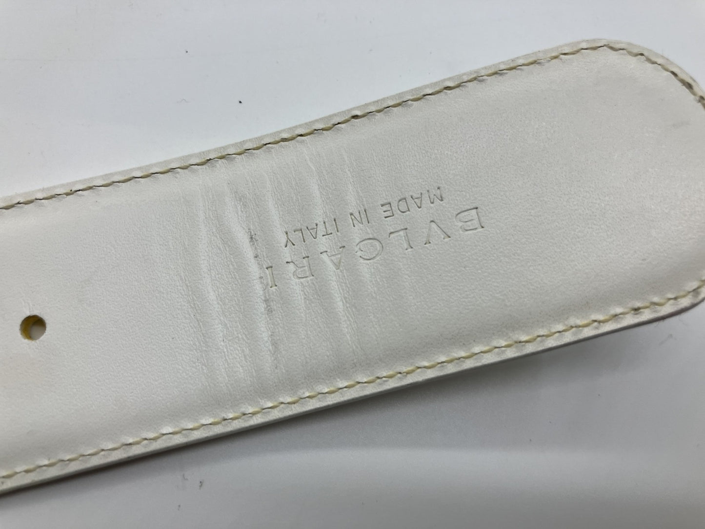 BVLGARI Circle Logo Belt White & Silver 95cm
