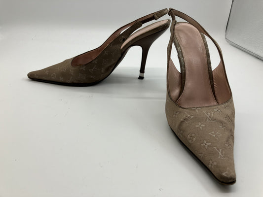 Louis Vuitton Monogram Pumps Sandals 38(US7.5)(24.1cm)(9.49 inch)Satin Strap with box and bag
