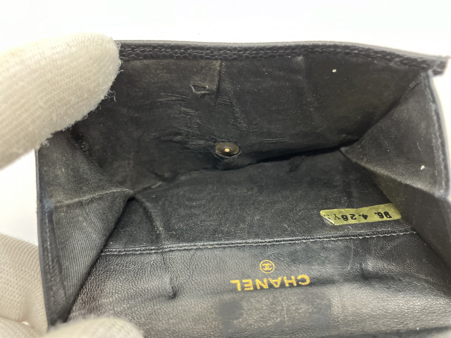 CHANEL Caviar Skin Black Coco Mark W Hook Bifold Wallet with Box and Cards