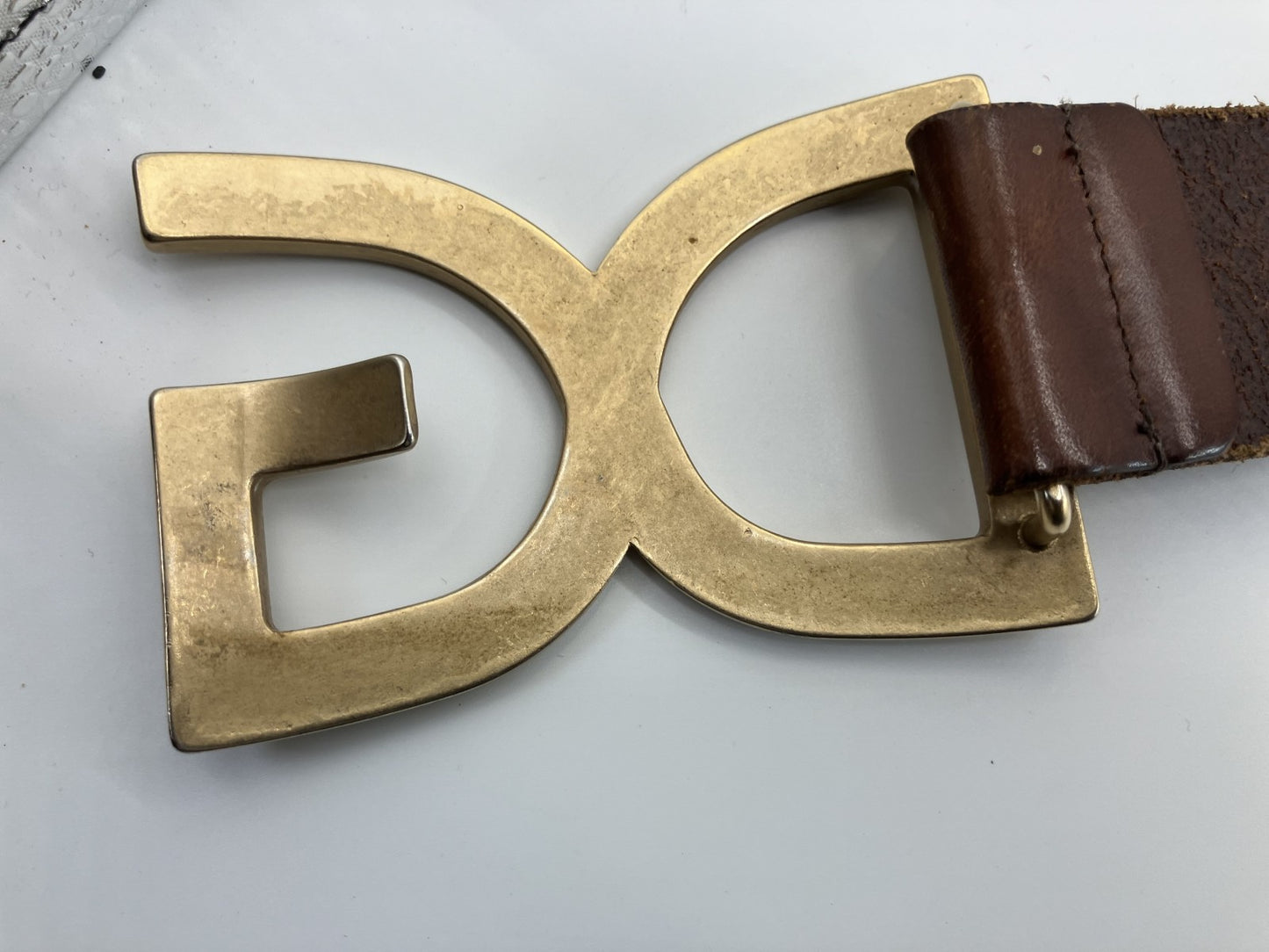 DOLCE &amp; GABBANA DG logo belt, total length approx. 114cm, gold &amp; brown, free shipping 