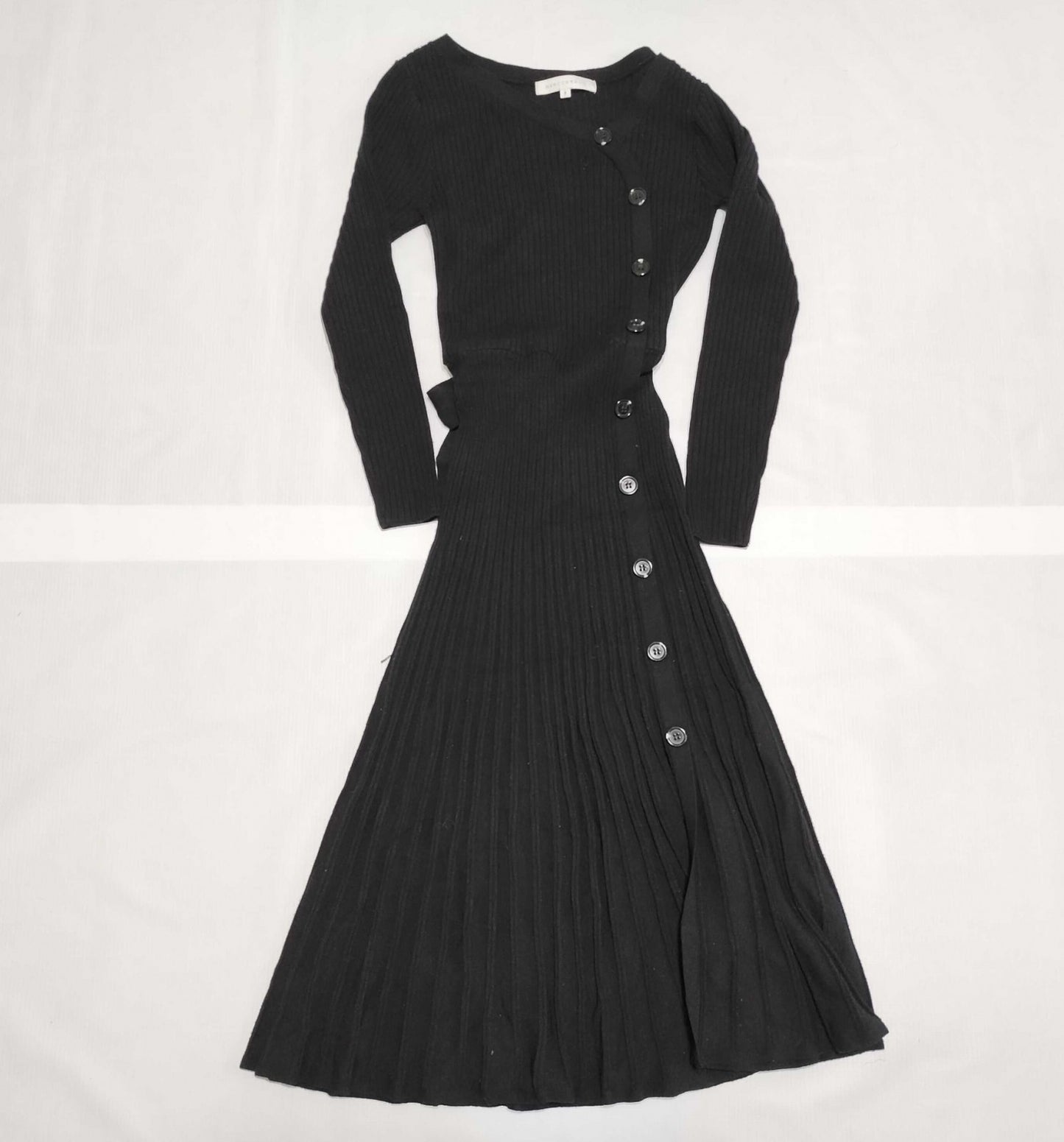 MERCURYDUO Ribbed Knit Dress Black Free Size Long Sleeve Women