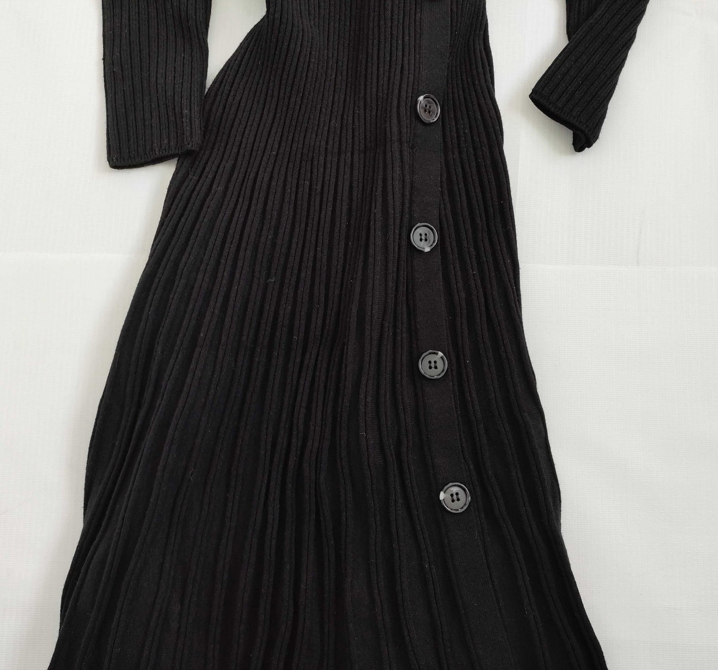 MERCURYDUO Ribbed Knit Dress Black Free Size Long Sleeve Women