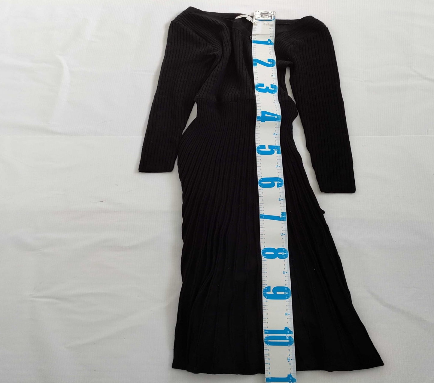 MERCURYDUO Ribbed Knit Dress Black Free Size Long Sleeve Women