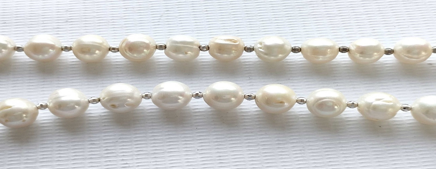 Cultured Pearl Necklace Bracelet 10–11mm Silver 925 Clasp 95.9g With Box
