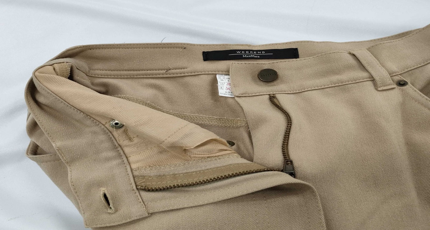 Max Mara Weekend Pants Trousers Greige Beige Stretch Size 36 Zip Fly