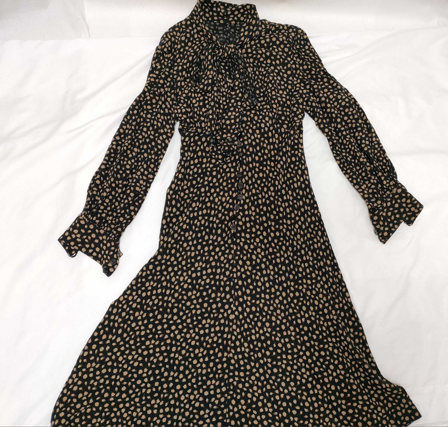 Chloé Black Patterned Dress Bow Tie Long Sleeve Women’s Size 42