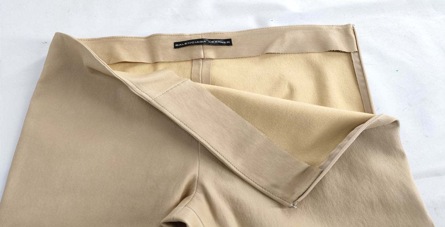 BALENCIAGA Lamb Leather Pants Beige Size 38 Genuine Leather Zip Hem