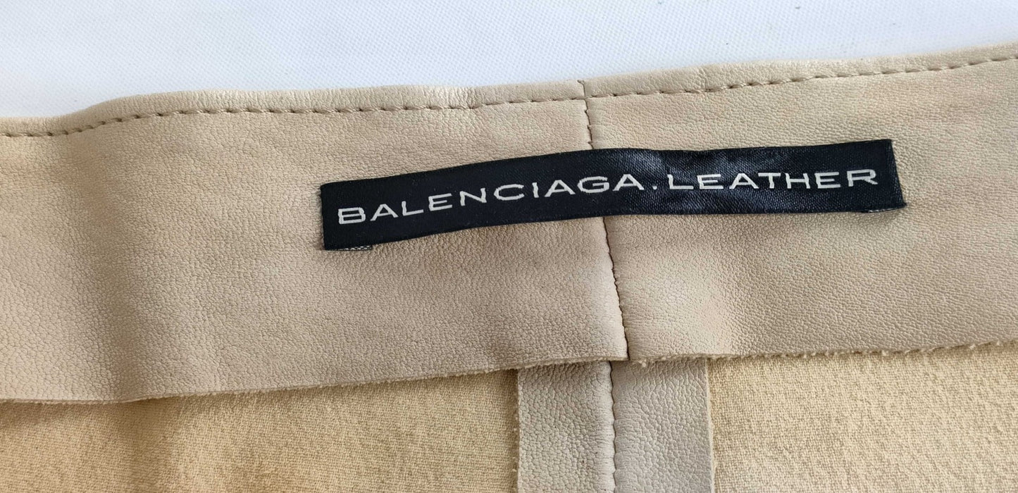 BALENCIAGA Lamb Leather Pants Beige Size 38 Genuine Leather Zip Hem