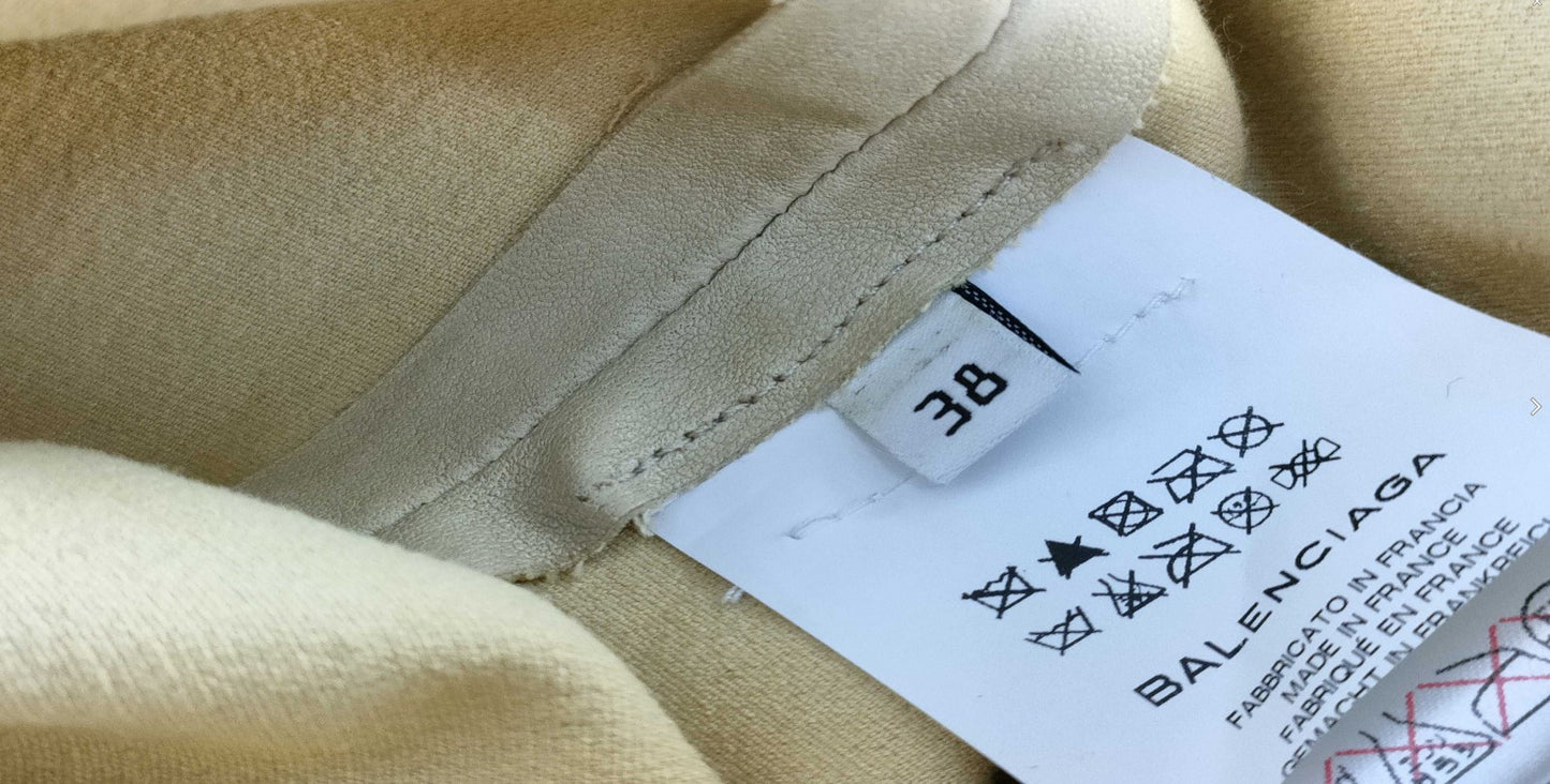 BALENCIAGA Lamb Leather Pants Beige Size 38 Genuine Leather Zip Hem