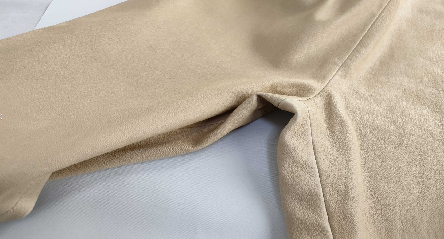 BALENCIAGA Lamb Leather Pants Beige Size 38 Genuine Leather Zip Hem