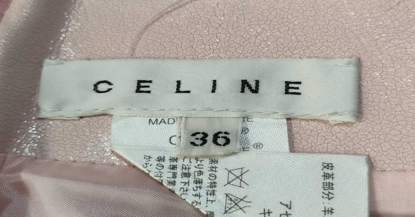 CELINE Y2K Pink Mini Skirt Size 36 Lamb Leather Trim Womens