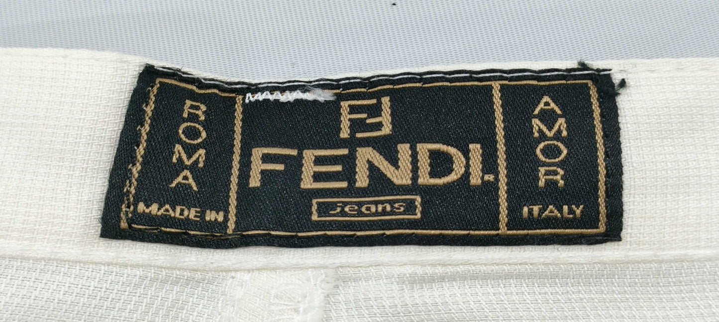 FENDI Jeans Women’s Pants White Linen Blend Made in Italy Straight Leg