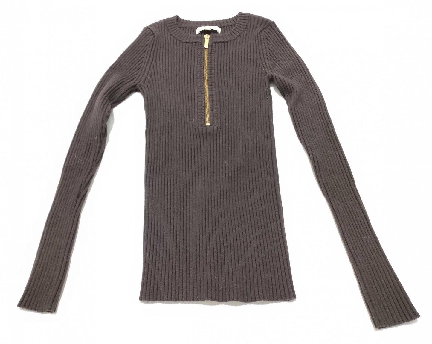 Michael Kors Half Zip Rib Knit Sweater Brown Women’s