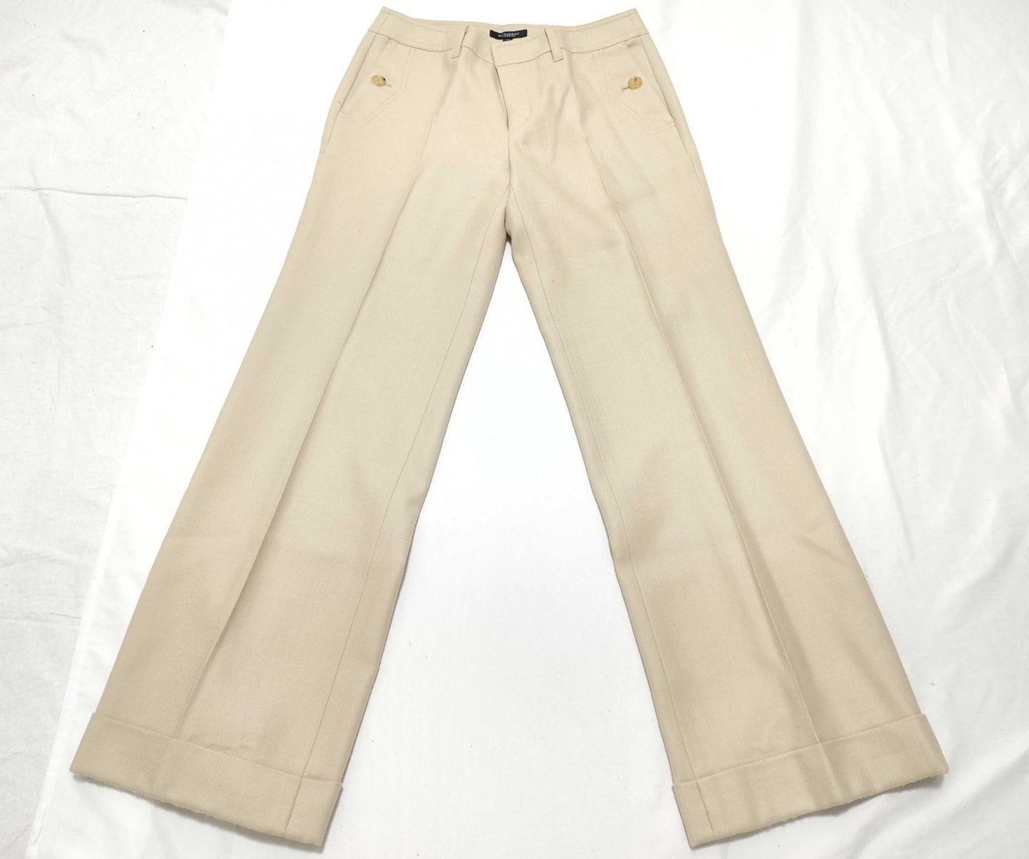 BURBERRY LONDON Women’s Pants Size 40 Ivory Cotton Stretch Trousers Japan Made