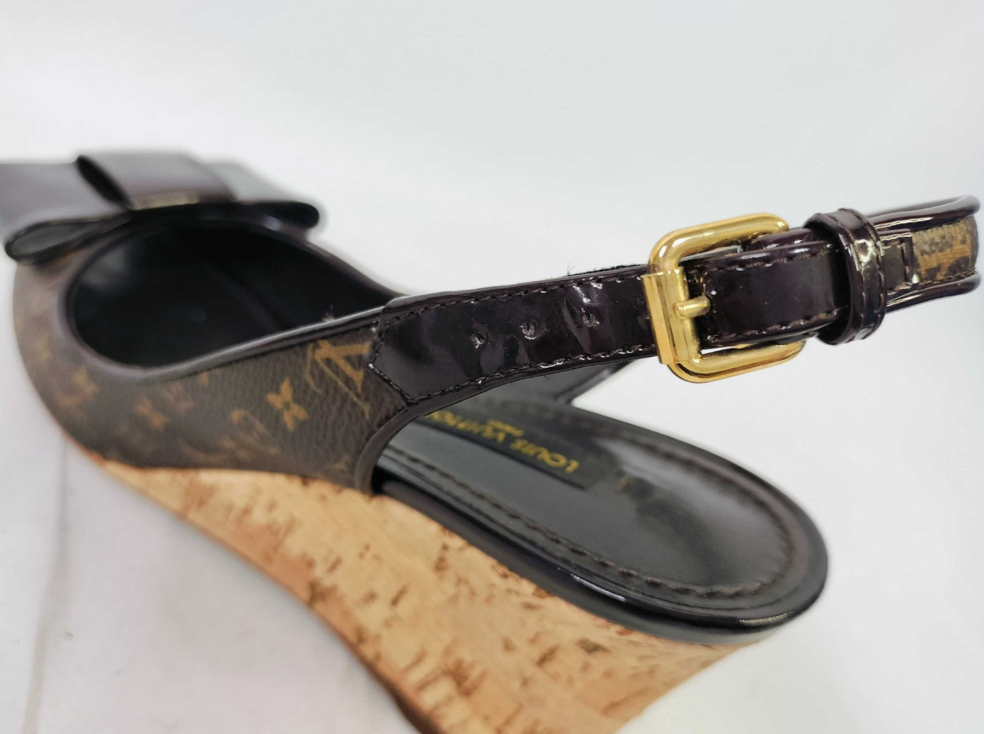 Louis Vuitton Monogram Bow Slingback Wedge Sandals (EU 36)(US 6) Cork Heel Italy