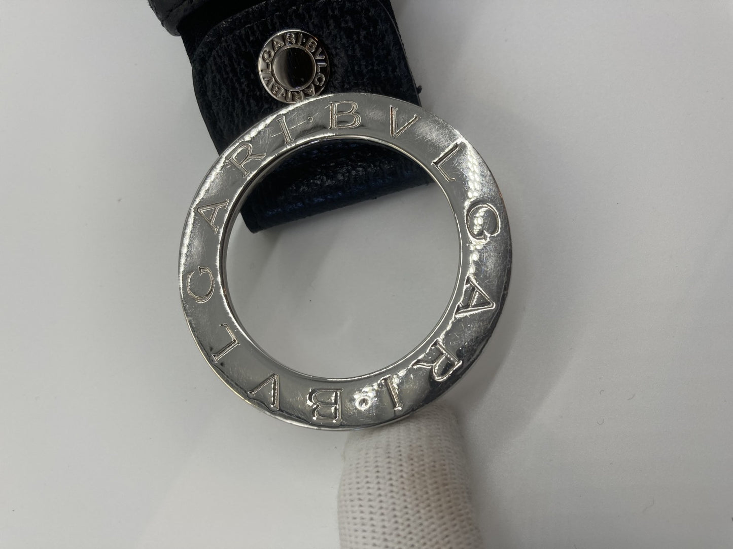 BVLGARI Silver Circle Buckle Belt Total Length 98cm Free Shipping 