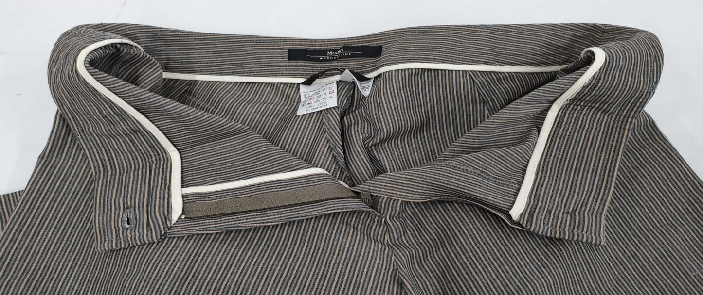 Max Mara Pants Size 40 Striped Cotton Ramie Blend Wide-Leg Flare