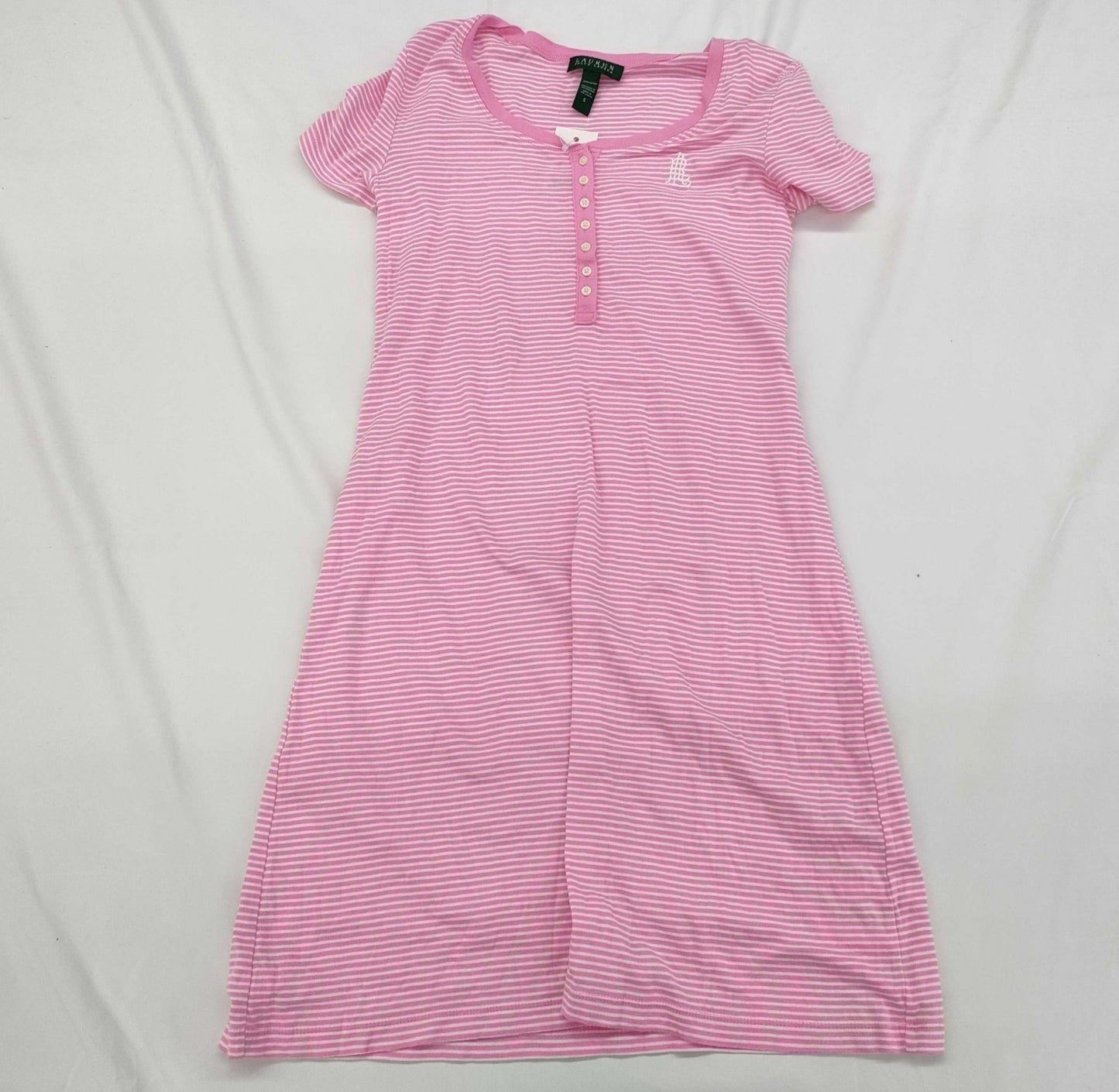 LAUREN RALPH LAUREN short-sleeved knit dress in pink with stripes, size S