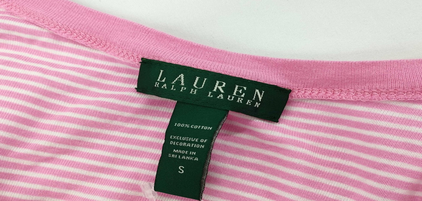 LAUREN RALPH LAUREN short-sleeved knit dress in pink with stripes, size S