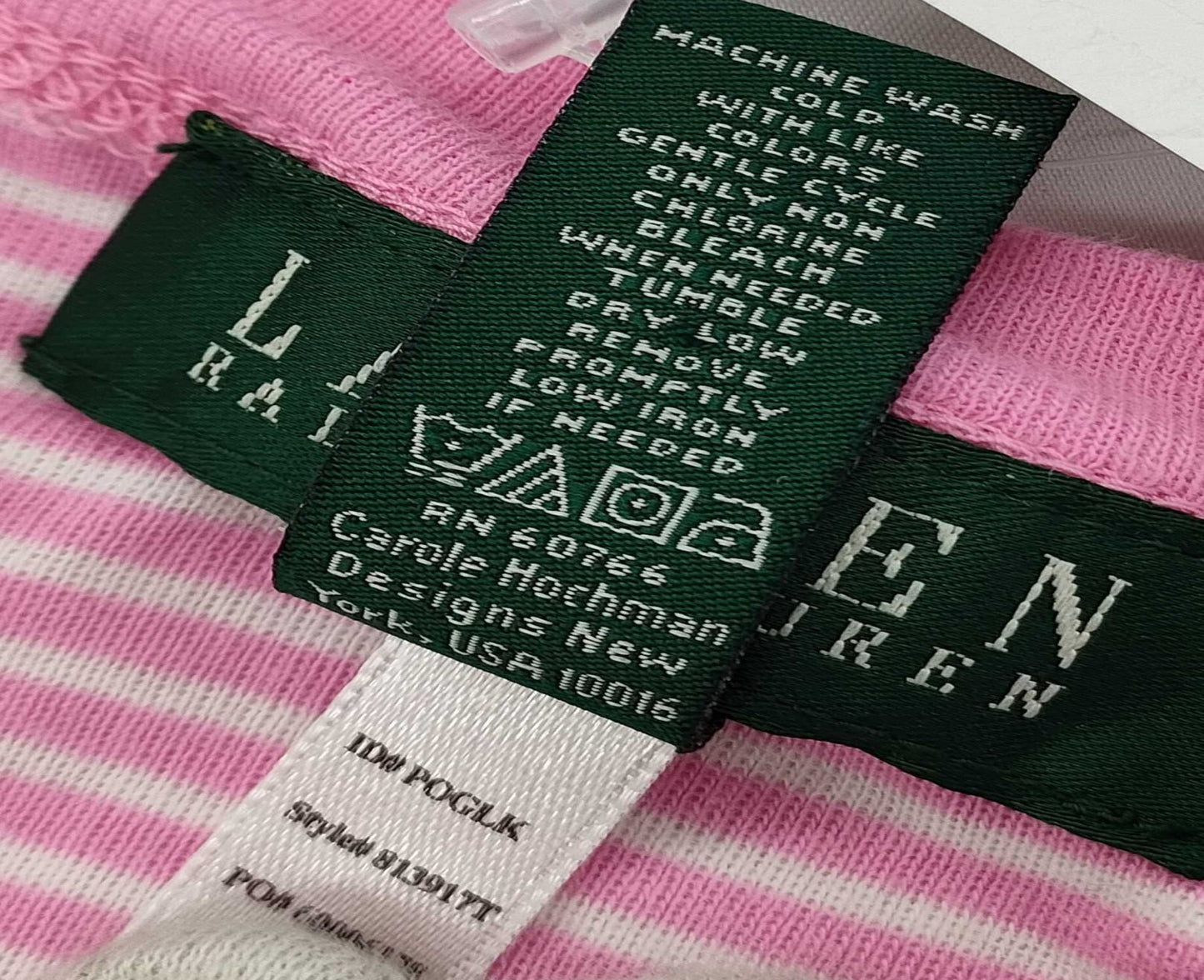 LAUREN RALPH LAUREN short-sleeved knit dress in pink with stripes, size S