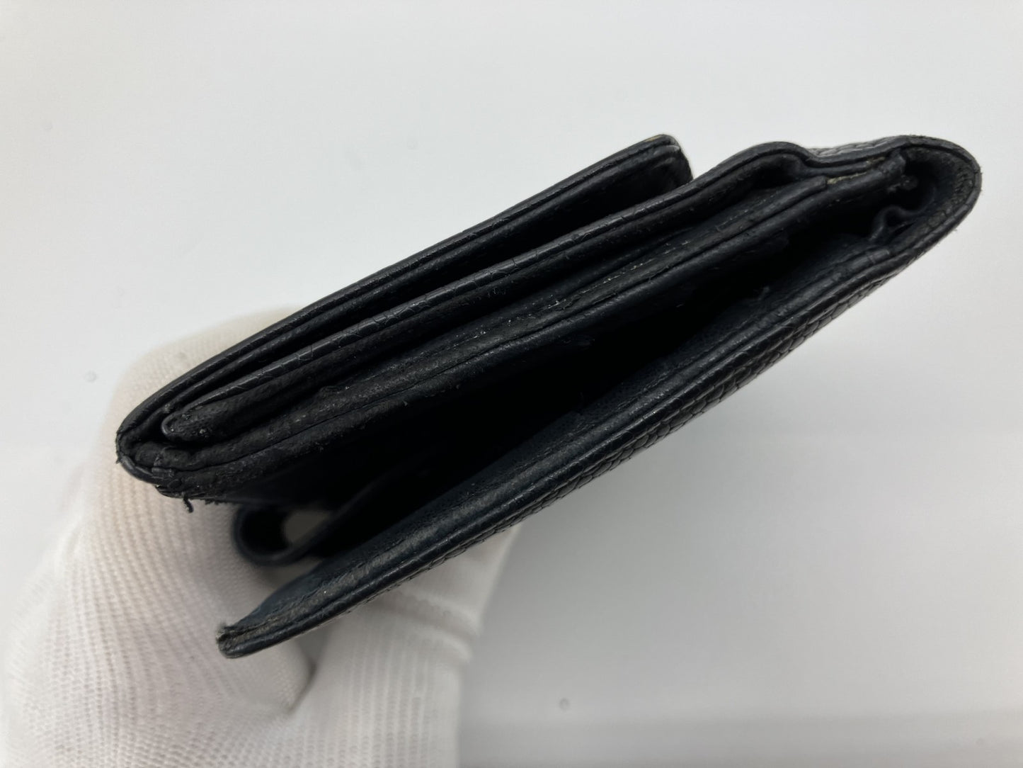 CHANEL Caviar Skin Black Coco Mark W Hook Bifold Wallet with Box and Cards