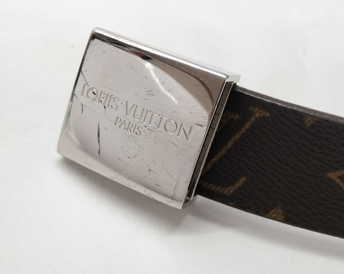 Louis Vuitton Monogram Carre Belt Brown Canvas Silver Buckle Size 75/30 Spain