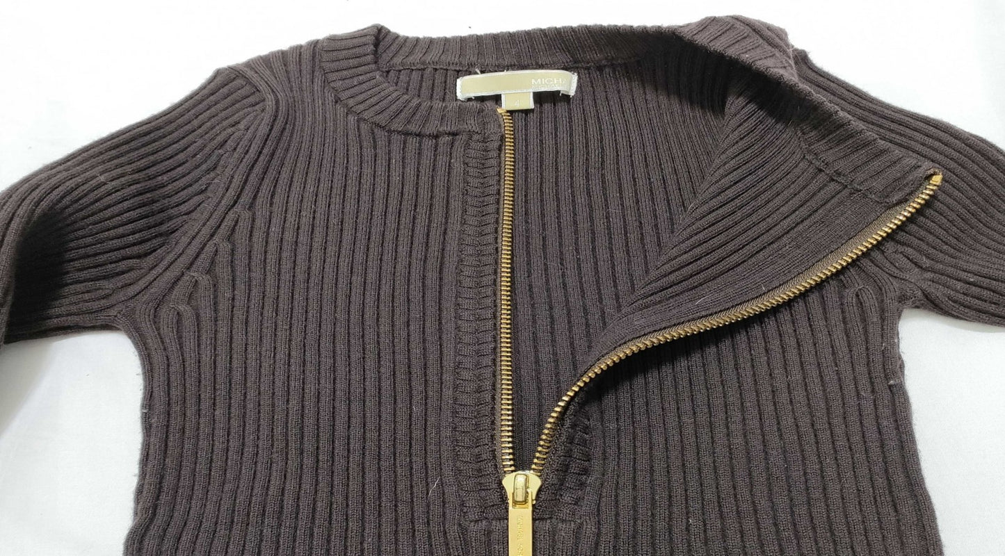Michael Kors Half Zip Rib Knit Sweater Brown Women’s