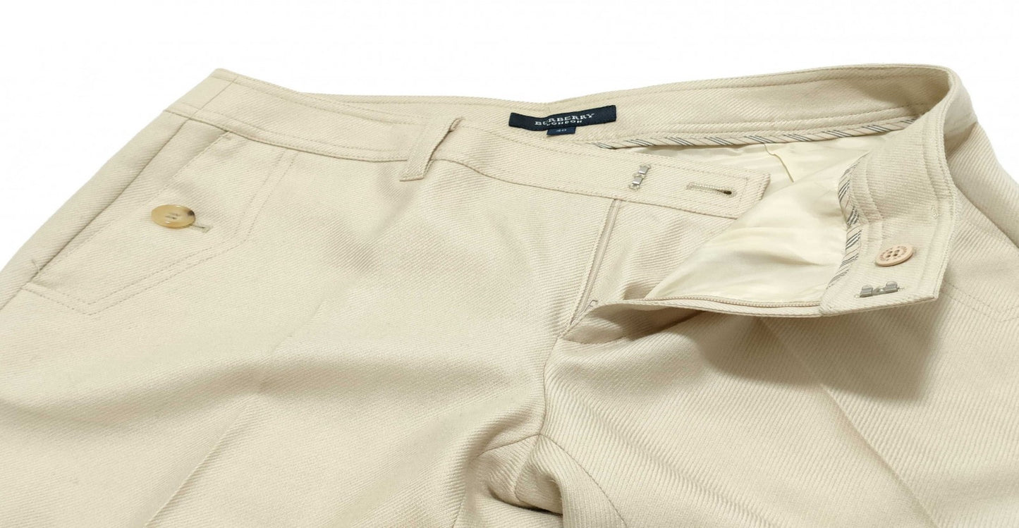 BURBERRY LONDON Women’s Pants Size 40 Ivory Cotton Stretch Trousers Japan Made